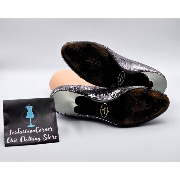 Prada Women's Silver Sequin Embellished High Heel Pumps Peep Toe Sz 9 (39.5) 374 - Picture 10 of 16